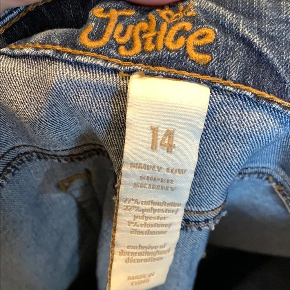 Justice Girls Blue Denim Jeans with Black Floral Print